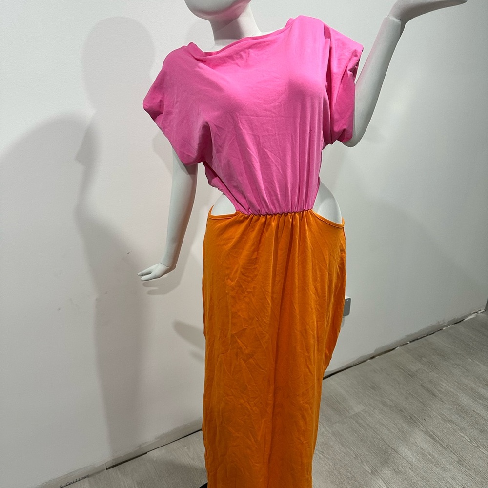 Pink and Orange Cutout Maxi Dress
